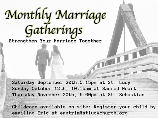 Monthly Marriage Gathering 6:00pm at St. Sebastain
